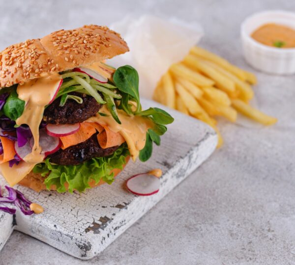 Burger with vegetables and plant-based cutlet