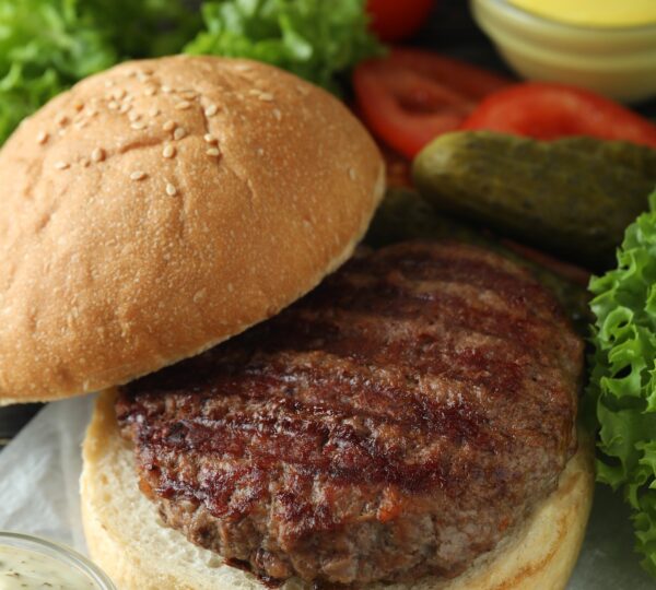 Concept of cooking burger with burger ingredients, closeup